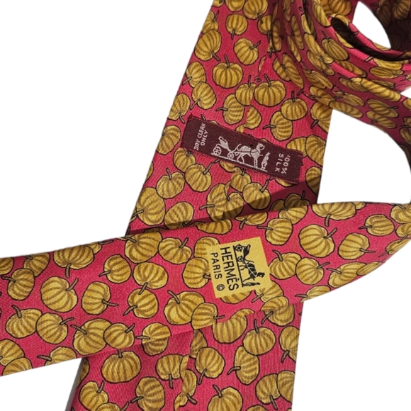 HERMÈS 7451 HA Red/Yellow Pumpkin Silk LUXURY Tie FRANCE - Picture 4 of 5